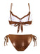 Brown 1950s Shiny Rhinestones Headed Ruffle Bikini Set: 1950s Riviera elegance, reimagined for her