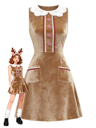 Brown 1960s Christmas Gingerbread Velvet Dress - vintage dress, retro fashion