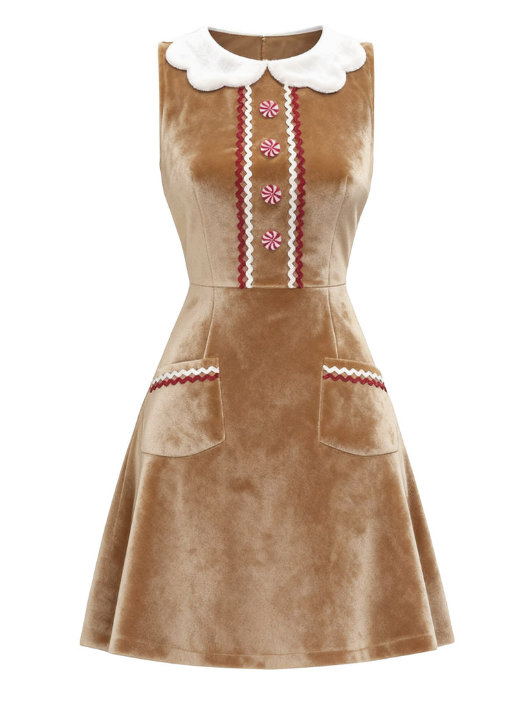 Brown 1960s Christmas Gingerbread Velvet Dress - vintage dress, retro fashion