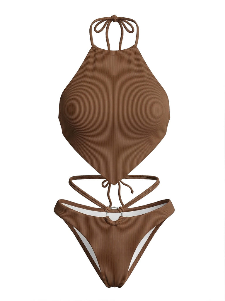 Light Coffee 1960s Tie Bikini Bikini Set 2
