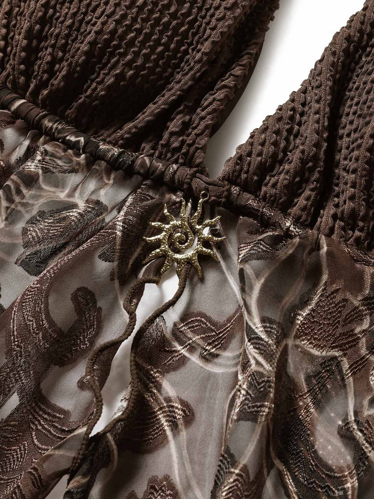 Brown-1960s-Halter-Sheer-Embroidered-Mesh-Tankini-Set, vintage, retro, swimwear
