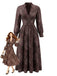 Brown 1970s Boho Paisley Stand V-Neck Smocked Dress - vintage dress, retro fashion