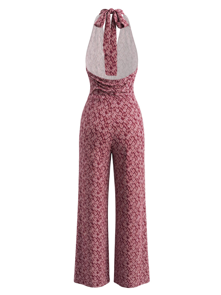 Brown 1970s Floral V Neck Jumpsuit 3