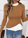 Brown 1970s Irregular Button Patchwork Knit Top - vintage fashion, retro style