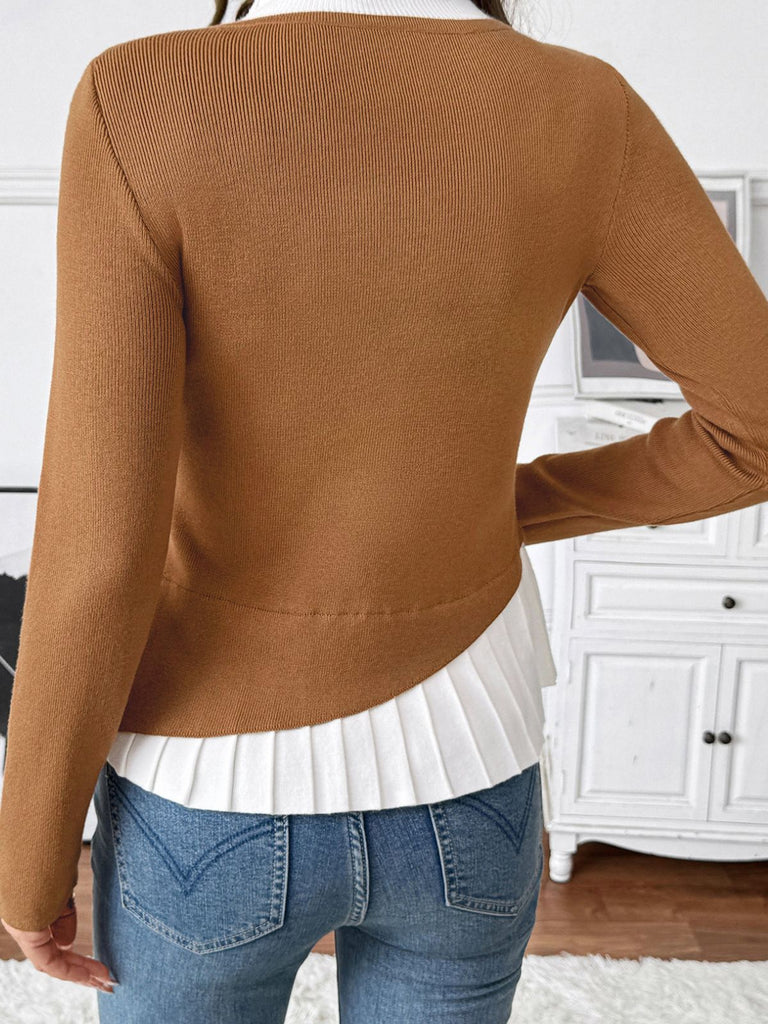 Brown 1970s Irregular Button Patchwork Knit Top - vintage fashion, retro style