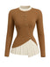 Brown 1970s Irregular Button Patchwork Knit Top - vintage fashion, retro style