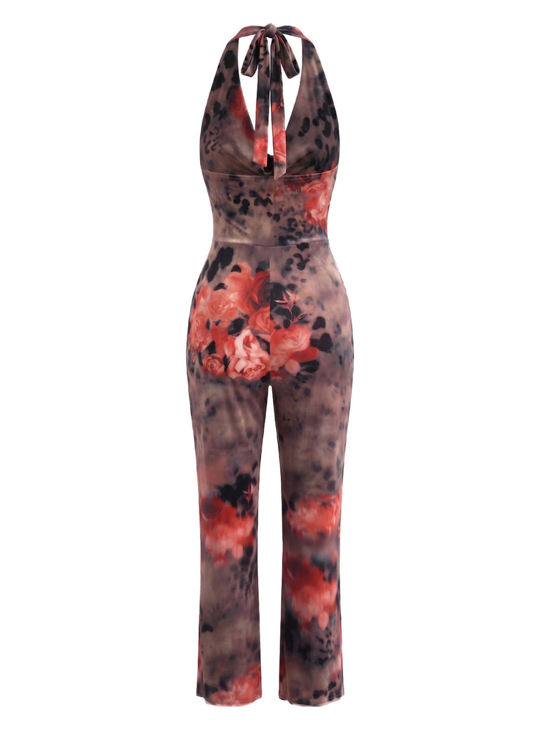 Brown 1970s Sleeveless Halter Vintage Jumpsuit, vintage romper, retro jumpsuit - perfect for women who love vintage and retro fashion