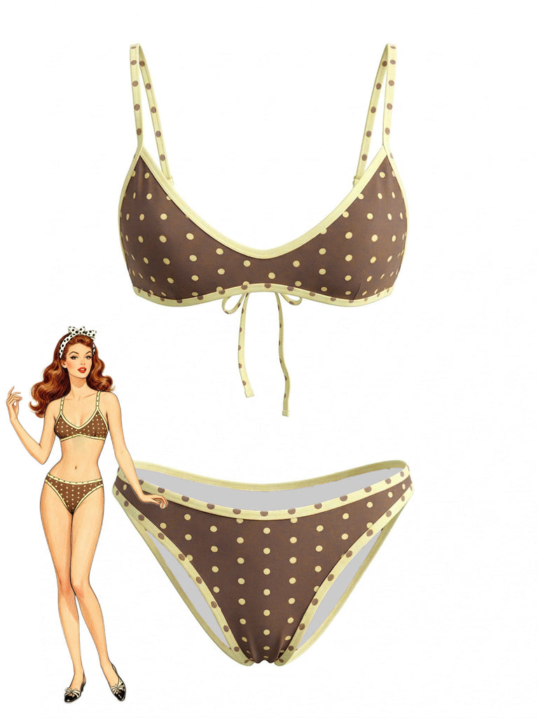 Brown 1980s Vintage High Waist Bikini Set, vintage swimsuit, pin-up swimwear - perfect for women who love vintage and retro fashion
