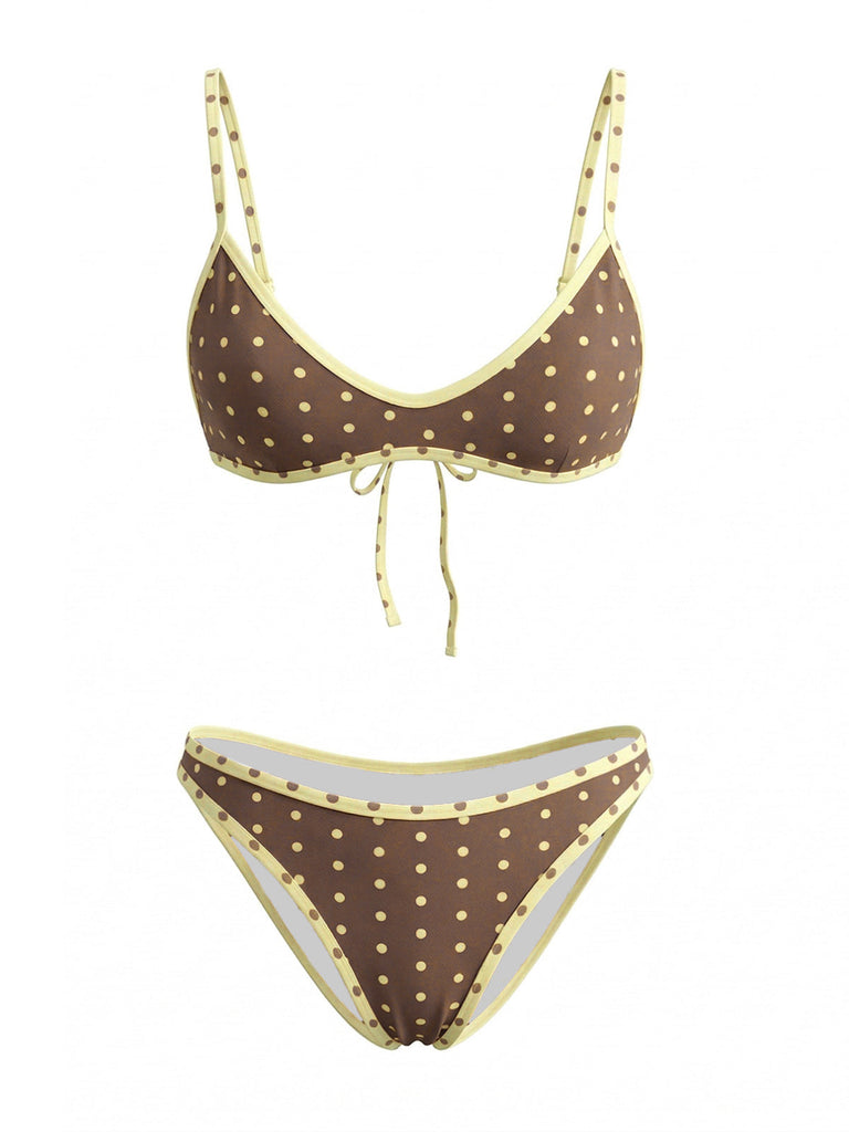 Brown 1980s Vintage High Waist Bikini Set, vintage swimsuit, pin-up swimwear - perfect for women who love vintage and retro fashion