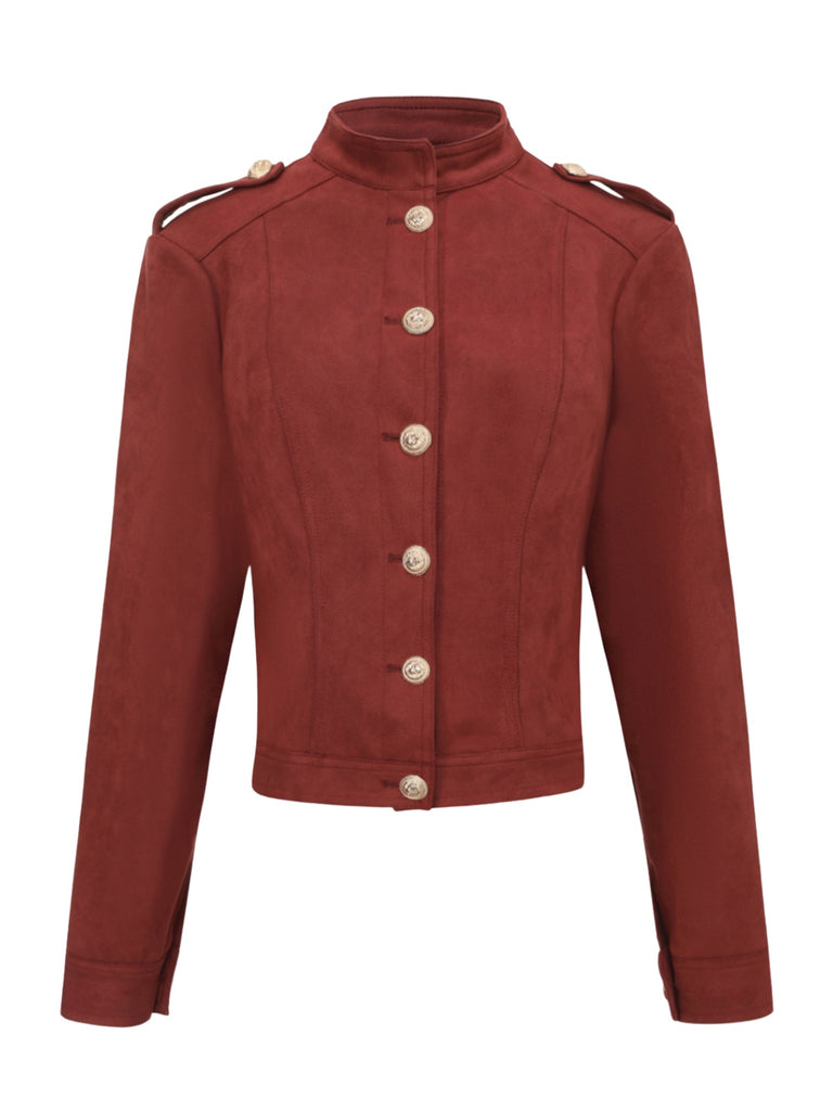 Brown 1980s Stand Collar Suede Cropped Jacket - vintage fashion, retro style