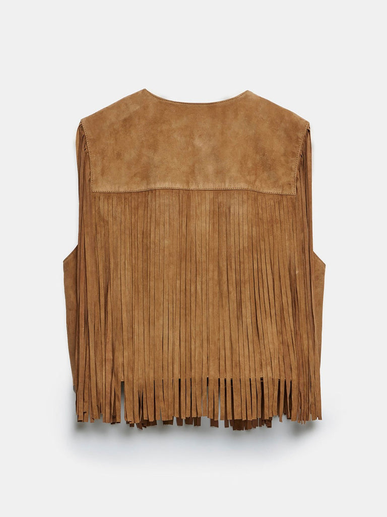Brown 1980s Western Fringe Cowgirl Vest - vintage fashion, retro style