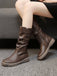 Brown Leather Stacked Pleated Flat Boots: timeless vintage elegance she makes her own