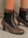 Brown vintage-style shoes with lace-up design worn by a person.