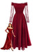 Burgundy 1930s Off-Shoulder Lace Long Sleeves Dress - vintage dress, retro fashion