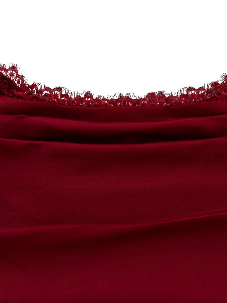 Burgundy 1930s Off-Shoulder Lace Long Sleeves Dress - vintage dress, retro fashion