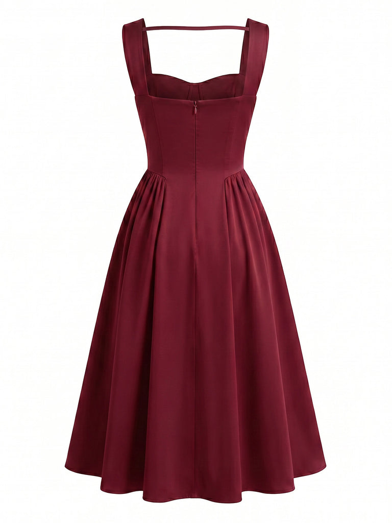 Wine Red 1950s Vintage Classic Dress 2
