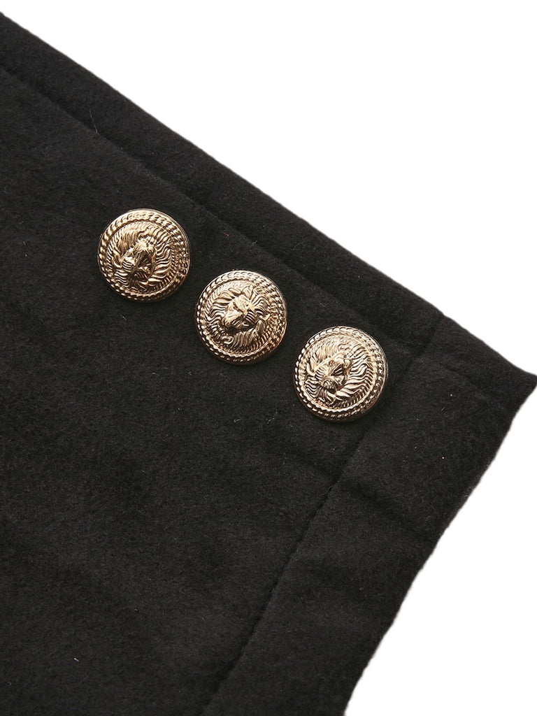 Black 1940s Solid Faux-Wool Short Jacket