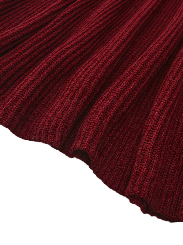 1940s Solid Knitted Lantern Sleeve Sweater Dress