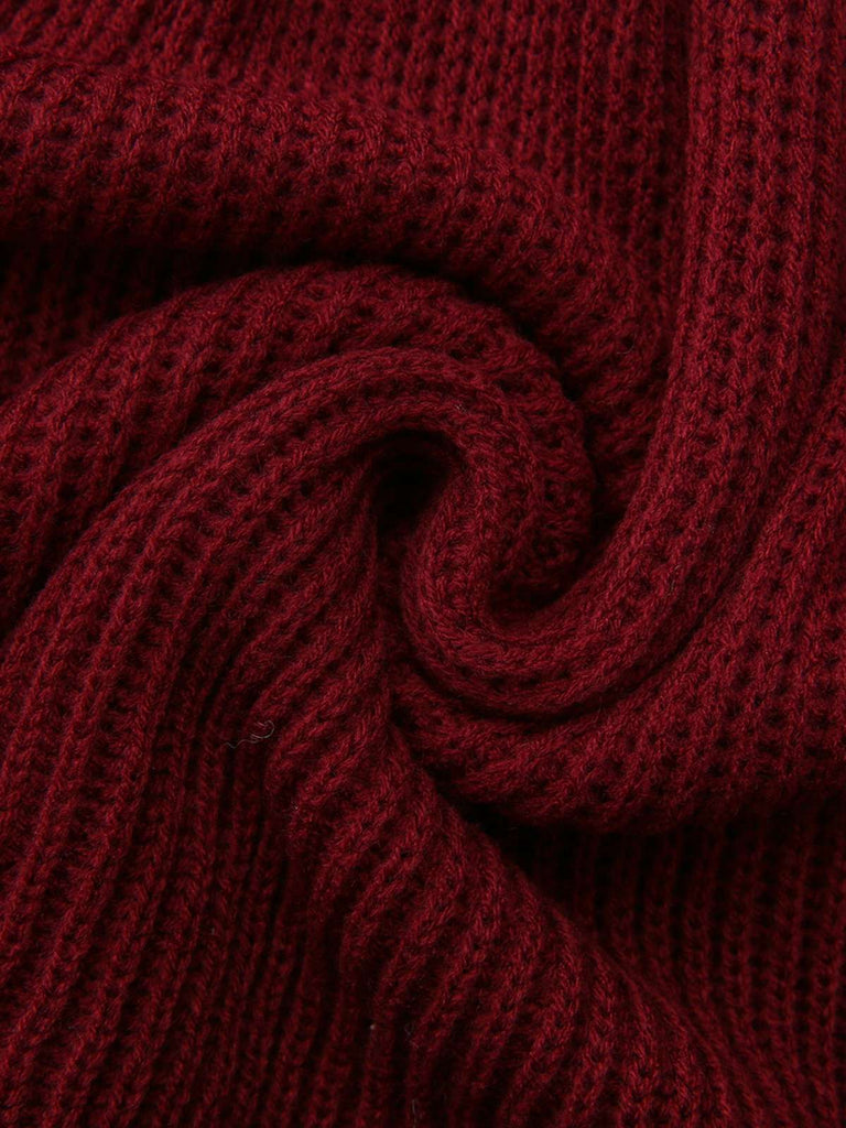 1940s Solid Knitted Lantern Sleeve Sweater Dress