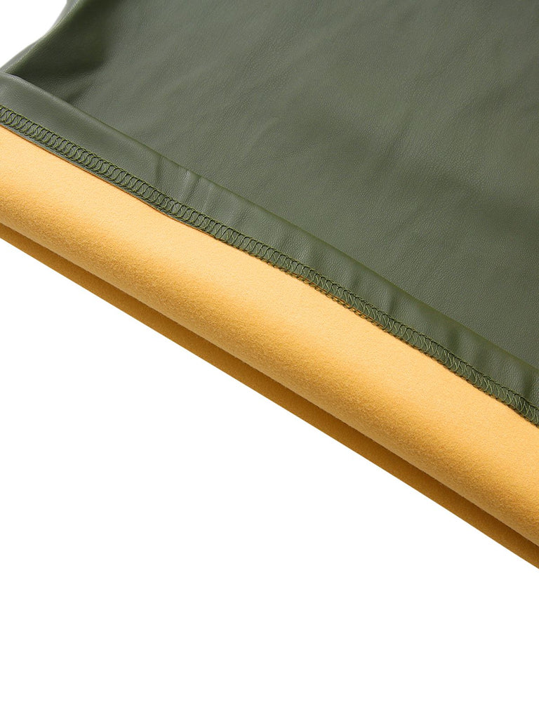 1940s High-Waist Metal Belt PU Leather Wide-Leg Pants