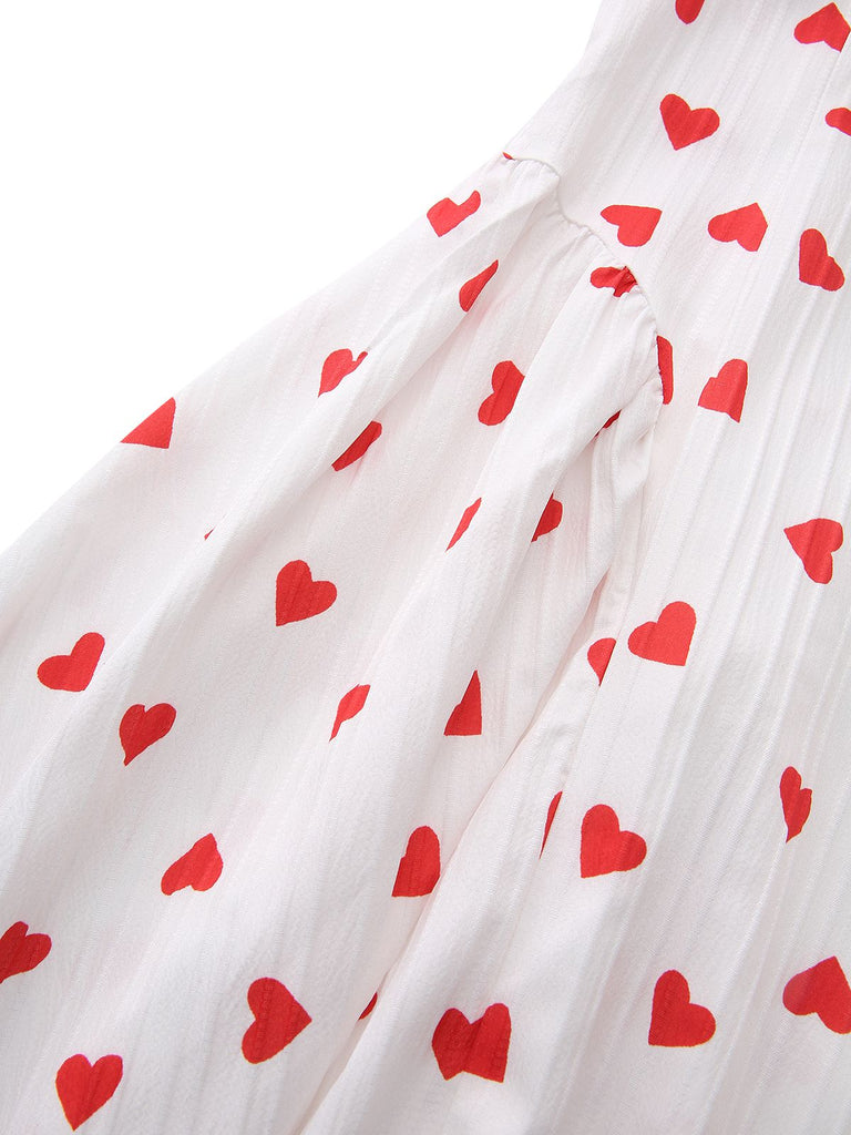 Red 1930s Heart V-Neck Backless Tie Halter Dress