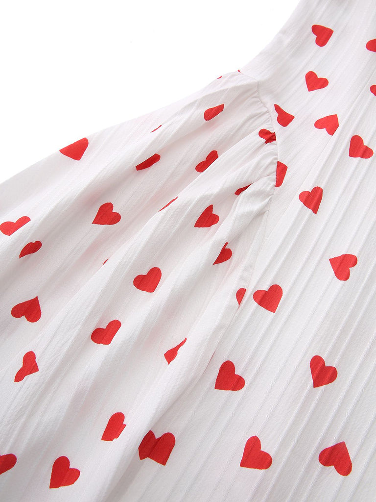 Red 1930s Heart V-Neck Backless Tie Halter Dress