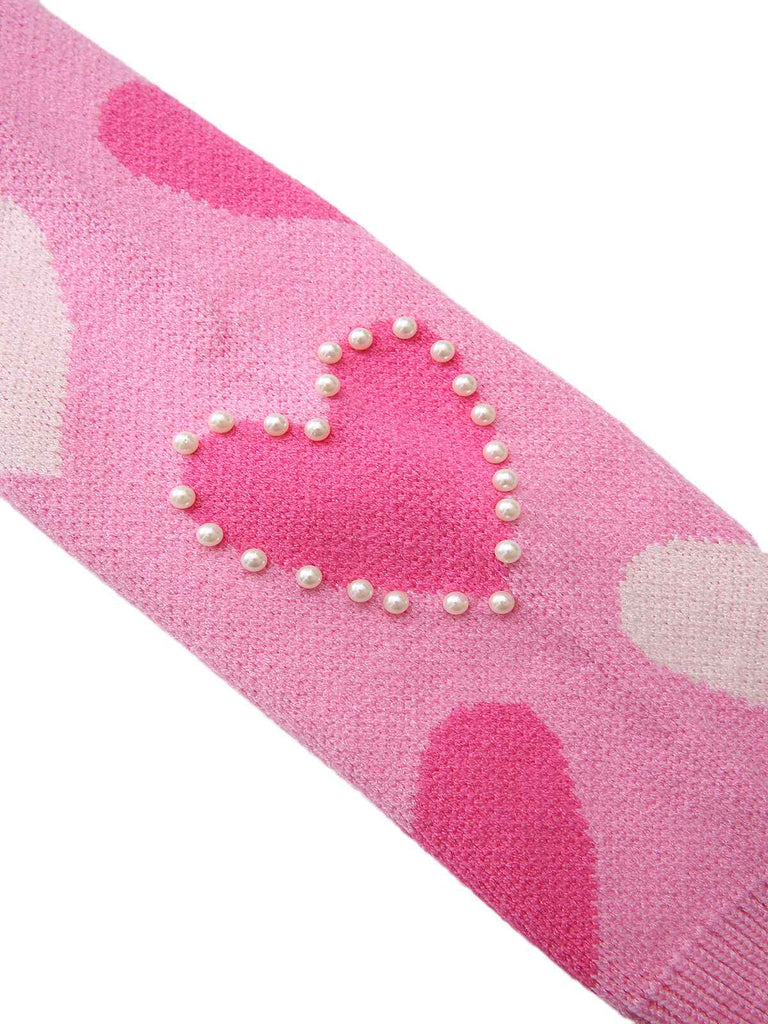 Pink 1950s Valentine's Day Heart Pearl Sweater