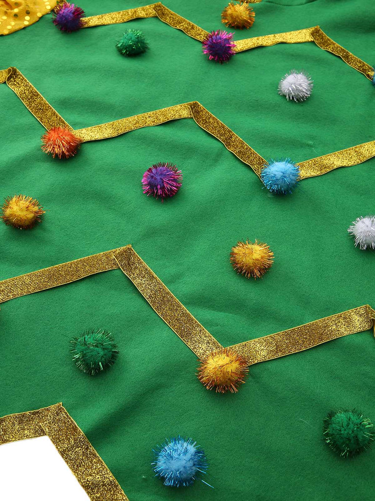 1950s Christmas Tree Hoodie With Colorful Pom Poms