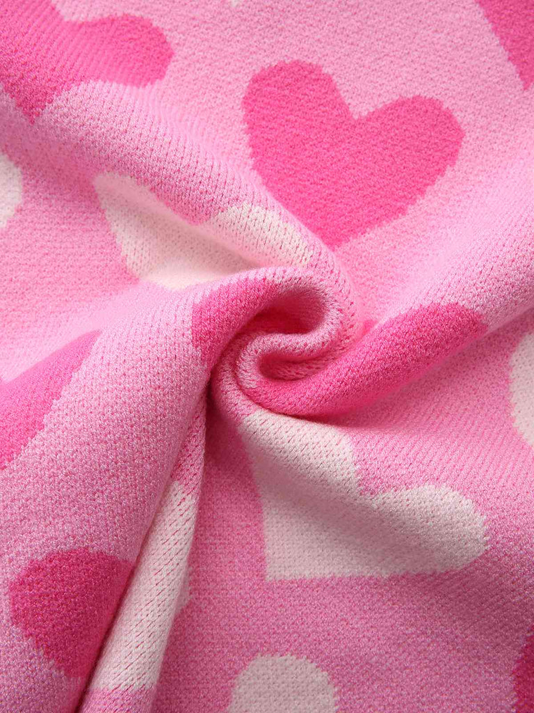 Pink 1950s Valentine's Day Heart Pearl Sweater