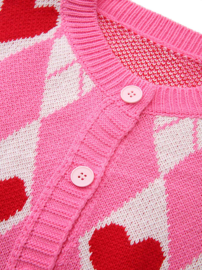 Pink 1950s Valentine Heart Knit Cardigan Sweater