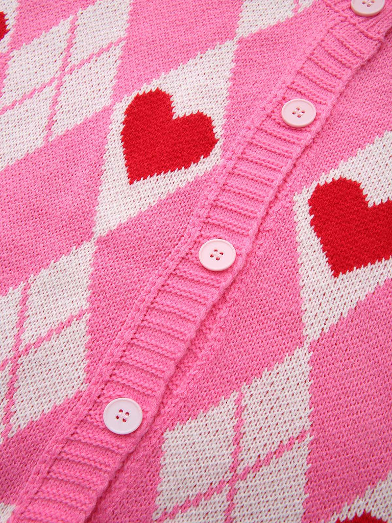 Pink 1950s Valentine Heart Knit Cardigan Sweater