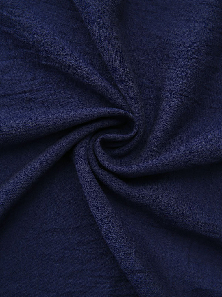 Navy Blue 1970s Floral Embroidered Maxi Dress