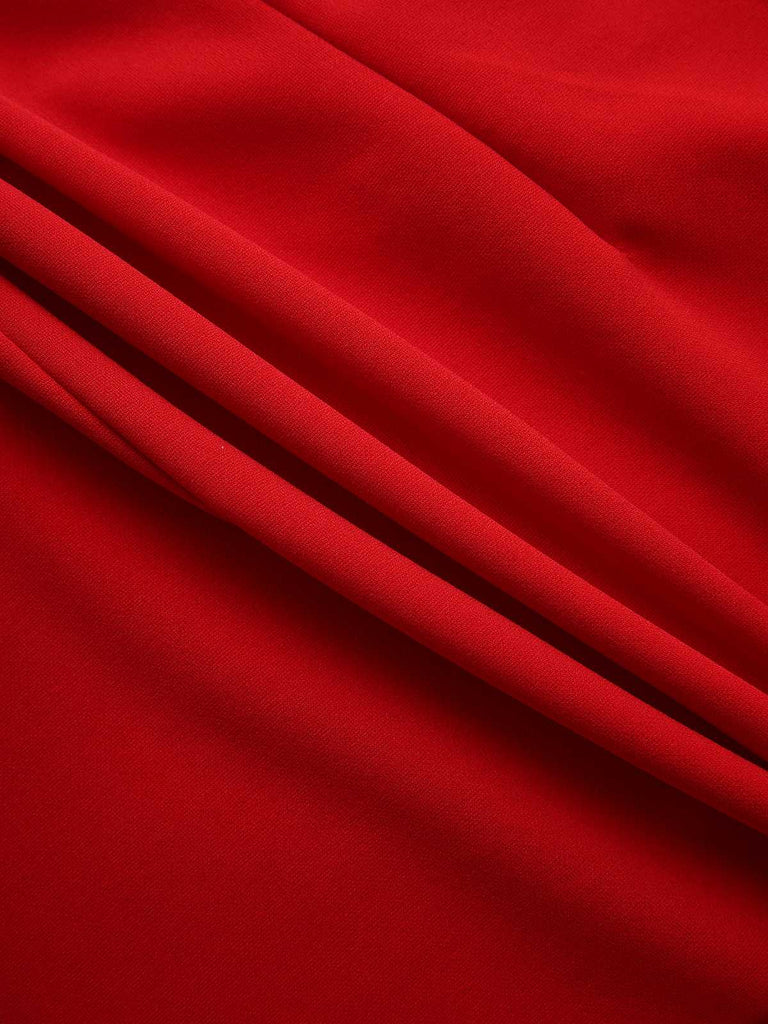 Red 1960s Bow Neck Ruffle Hem Sleeveless Dress