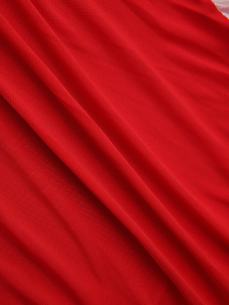 Red 1960s Lace Slip Nightgown Set