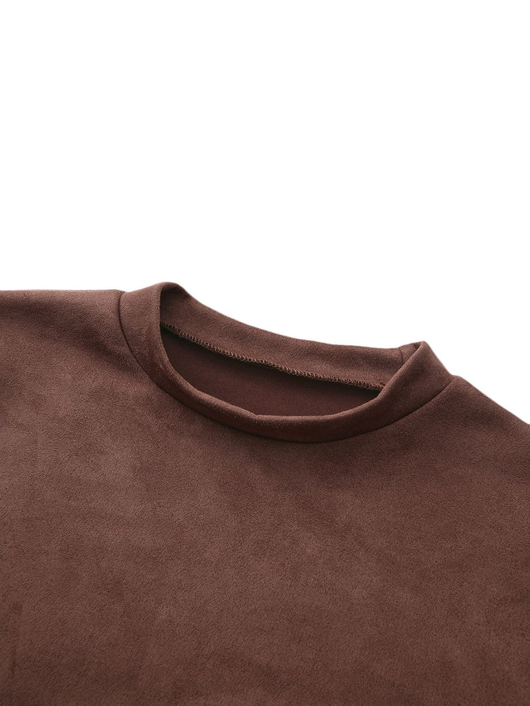 Brown 1970s Long Sleeve Round Neck Dress With Belt