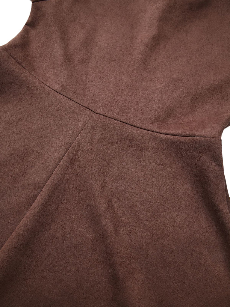 Brown 1970s Long Sleeve Round Neck Dress With Belt