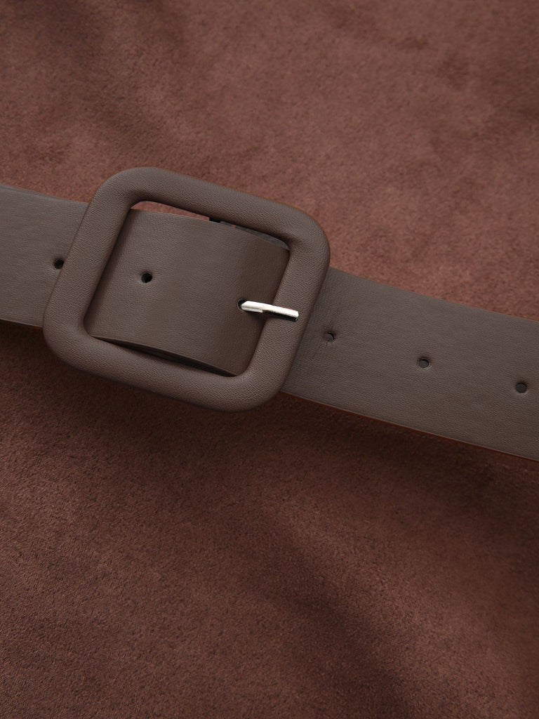 Brown 1970s Long Sleeve Round Neck Dress With Belt