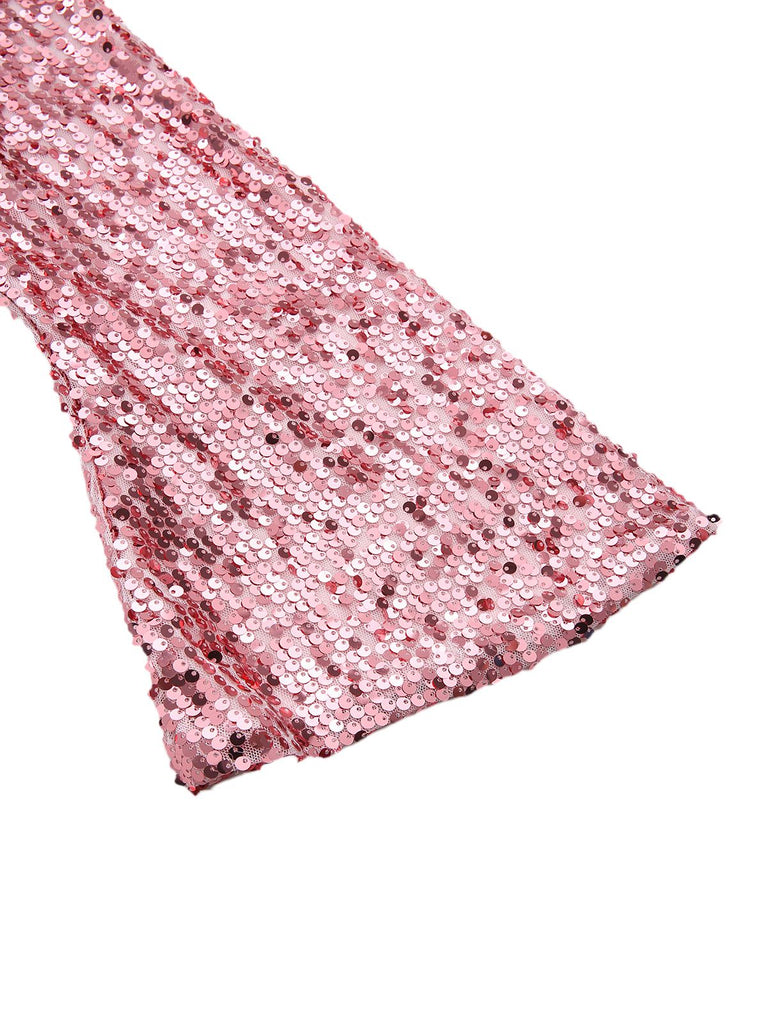 1970s V-Neck Flare Sleeve Sequined Disco Dress