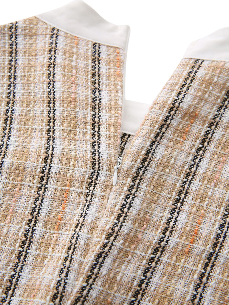 Khaki 1940s Vintage Style Patchwork Long Sleeve Dress