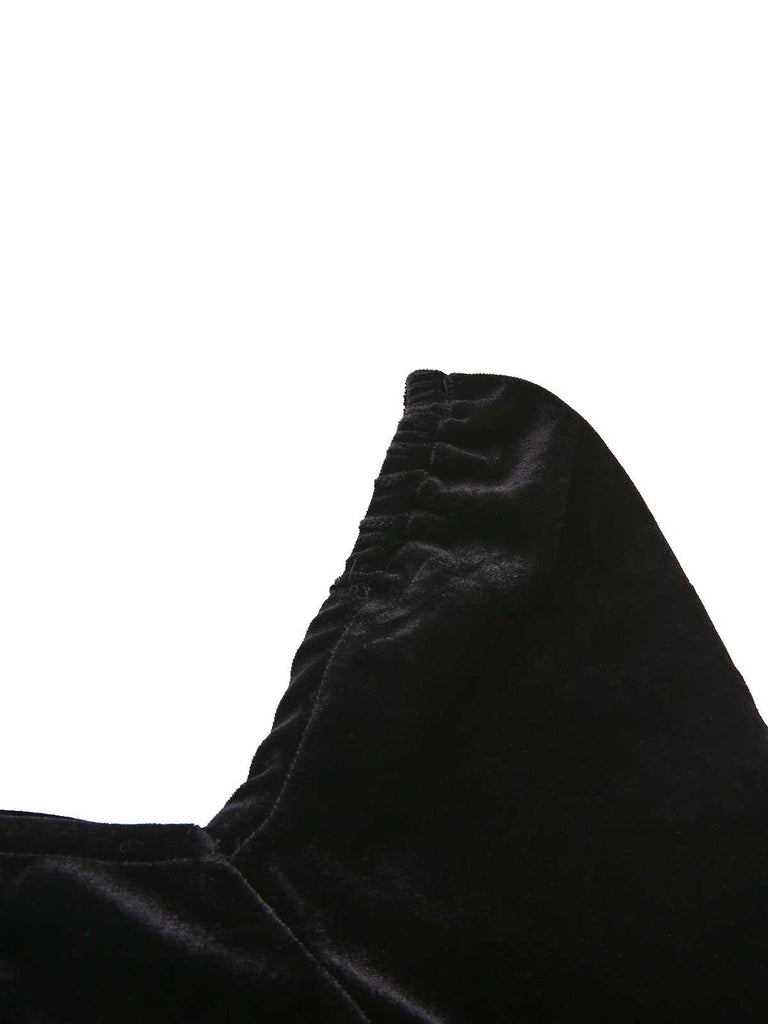 1960s Sweetheart Neck Contrast Velvet Pleated Hem Dress