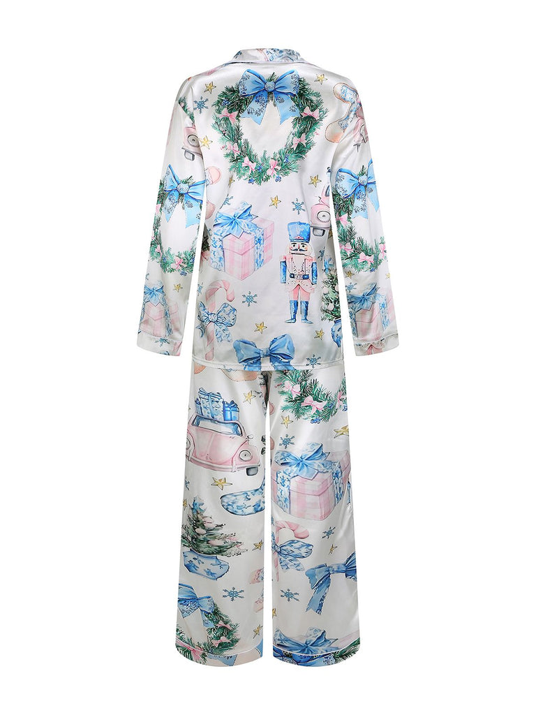 Blue 1940s Christmas Nutcracker Candy Cane Pajama Set