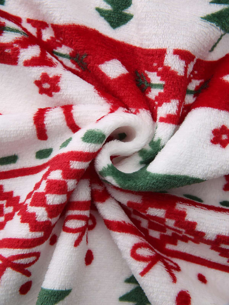 Multicolor 1940s Reindeer & Christmas Tree Plush Hoodie