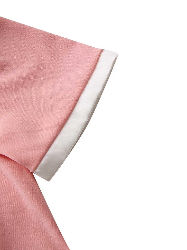 1960s Round Neck Colorblock Bow Bodycon Dress