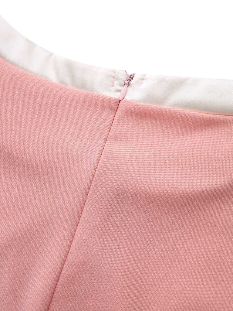 1960s Round Neck Colorblock Bow Bodycon Dress