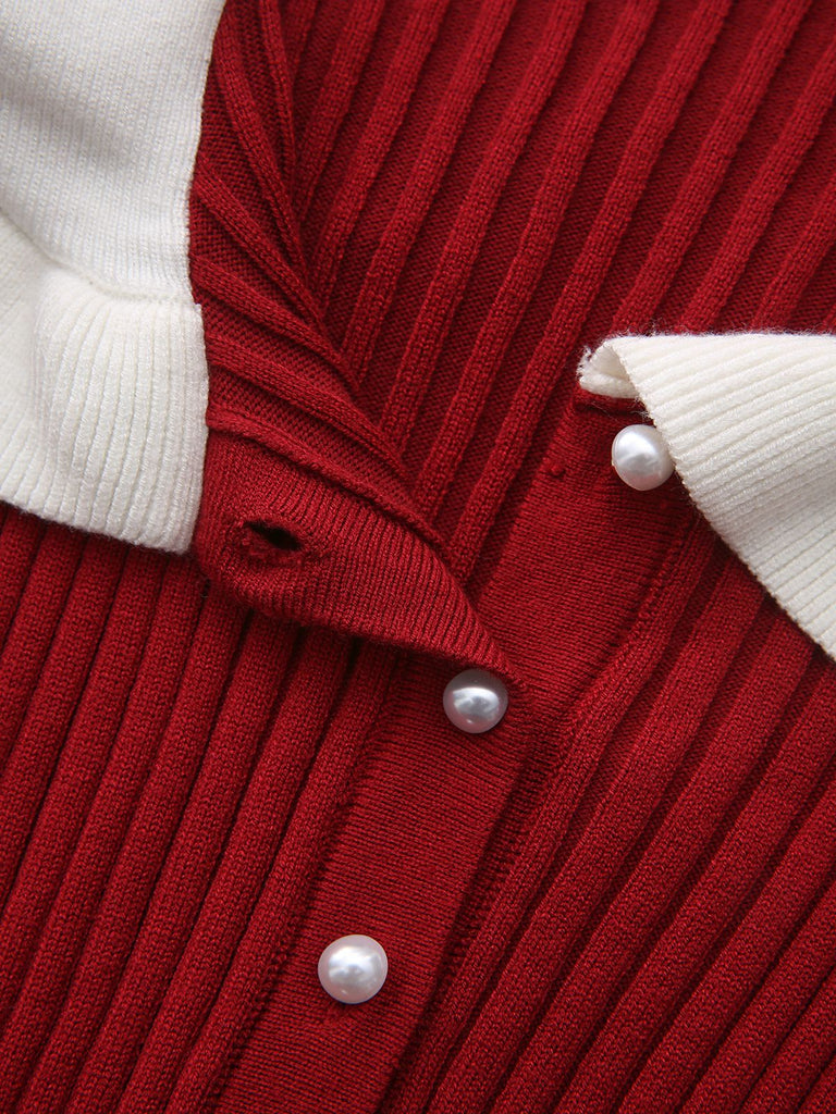 1980s Ribbed Ruffled Collar Midi Dress