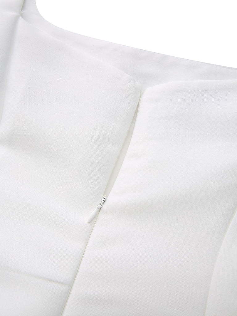 White 1950s Solid Wide Strap Evening Dress