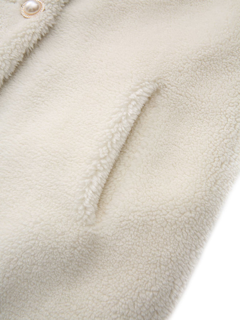 White 1980s Faux Fur Collar Long Coat