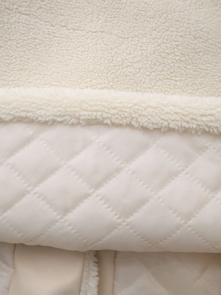 White 1980s Faux Fur Collar Long Coat