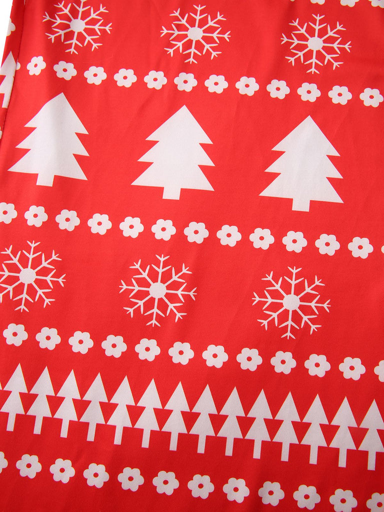 Red 1930s Christmas Tree Reindeer Pants