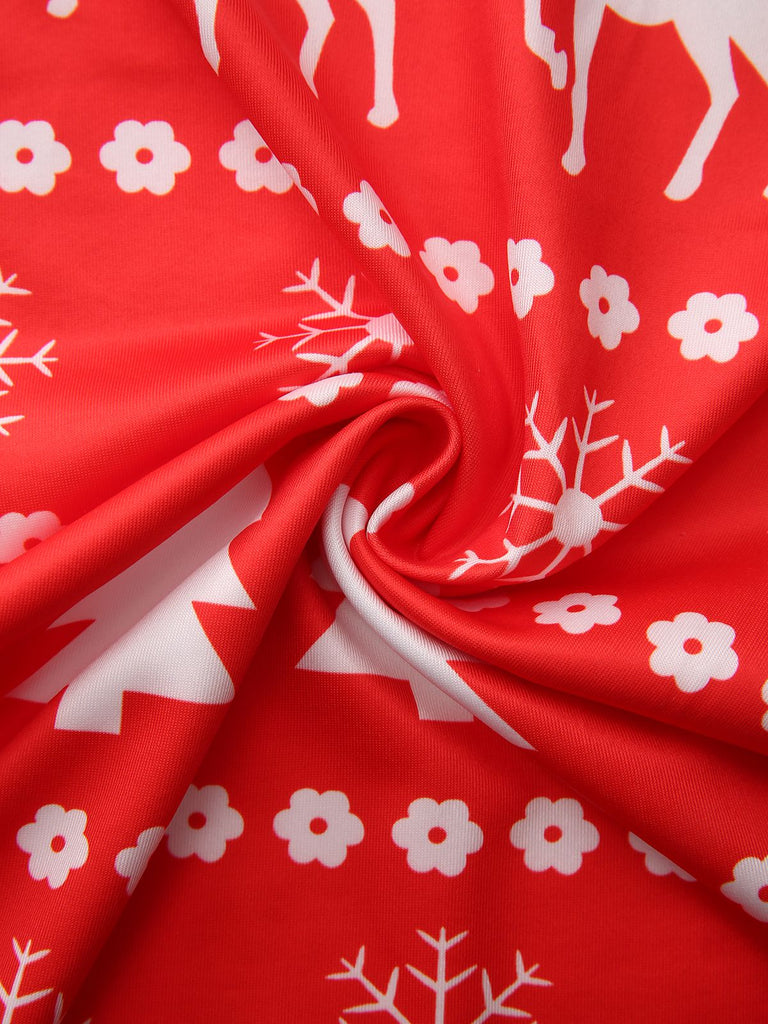 Red 1930s Christmas Tree Reindeer Pants